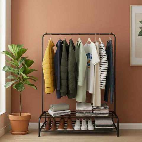 Clothes Hanging Rack with Double Shoe Rack