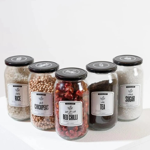 6 (1000 ml) Glass Jars with Wooden Rack and Free 16 waterproof stickers