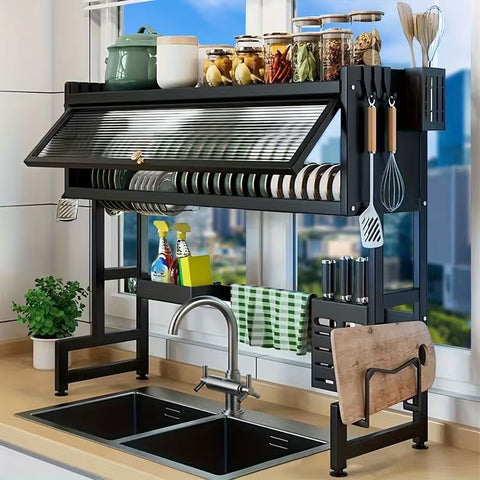 Over The Sink Dish Drainer Drying Rack Dustproof Cabinet Door Strong Load-Bearing Capacity Increase Capacity, Practical And Aesthetically Pleasing
