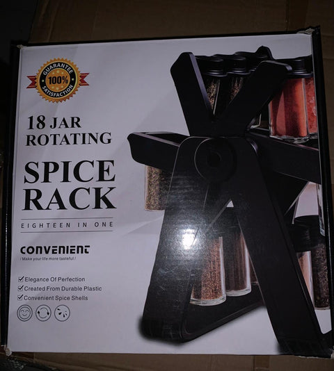 18-Jar Rotating Spice Rack Organizer Set – Windmill Design with Glass Jars, Spice Labels & Funnel – Complete Kitchen Spice Storage Solution