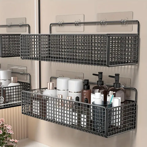 wall mounted metal basket with self adhesive hooks