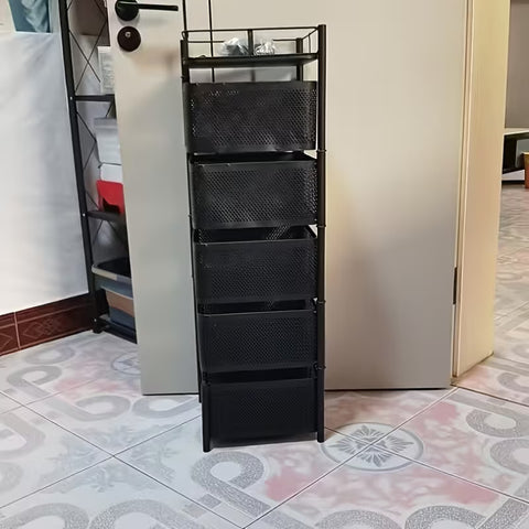 5 Layer Rotatable Metal Basket With Wheels