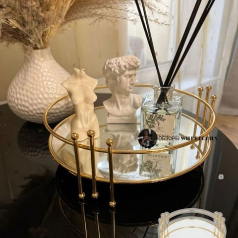 Round Mirror Tray / Decorative Vanity Tray (Golden Frame)