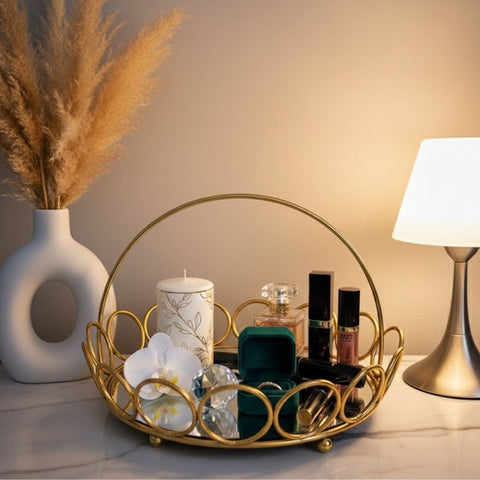 Luxury Gold Vanity Tray - Metal Decorative Organizer Tray for Dressing Table