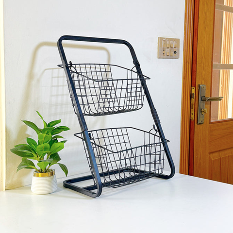2-Tier Countertop Fruit Basket Stand - Removable Metal Wire Fruit Bowl