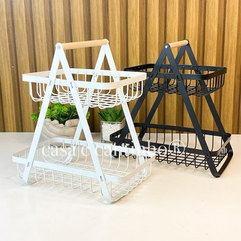 Wooden Handle 2 Tier Basket