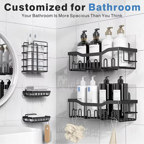5 Pc Kitchen & Bathroom No Drill Wall Mounted Storage Rack With Stickers
