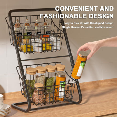 2-Tier Countertop Fruit Basket Stand - Removable Metal Wire Fruit Bowl