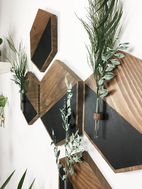 2 Pc Hexagon Wood Frame With Glass Tube ( Plant Not Included)