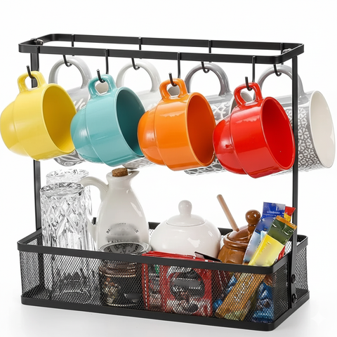 Coffee Cup Holder with Storage Basket