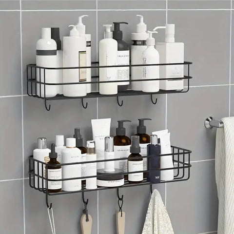 2 Pc wall mounted black Storage basket with strong adhesive stickers (No drill needed)