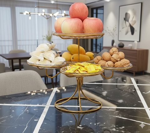 Dish serving rack with glass plates