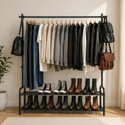 Clothes Hanging Rack with Double Shoe Rack