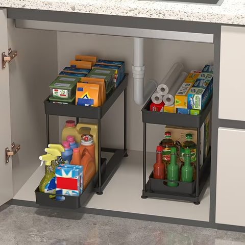 2 Tier Kitchen Shelf, Multi-functional Carbon Steel Rust Proof &Strong Load Bearing
