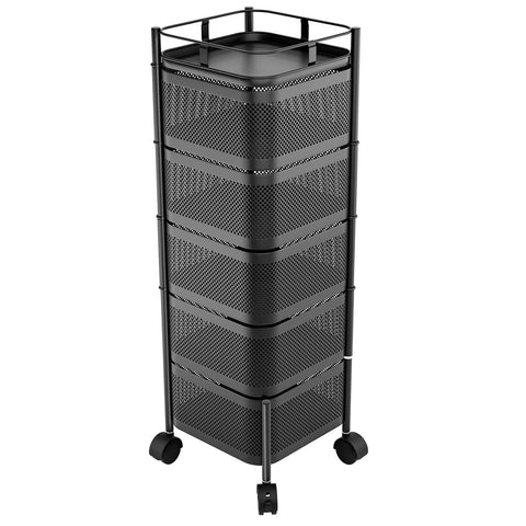 5 Layer Rotatable Metal Basket With Wheels