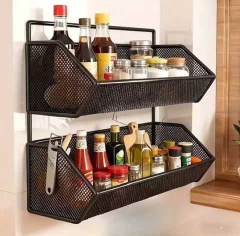 Modern 2-Tier Iron Wall-Mounted Fruit Basket