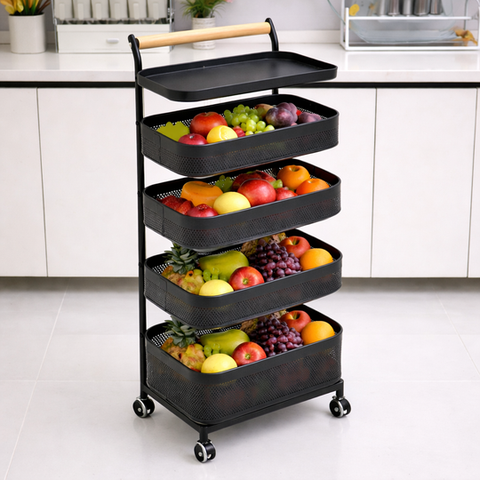Multi Rolling Fruit & Vegetable Storage Trolley Cart (Metal Organizer With Wheels)