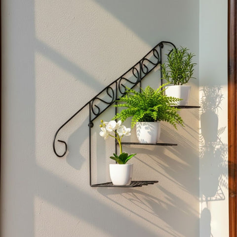3 Tier Metal Wall Mounted Plant Shelf for Indoor/Outdoor Plants