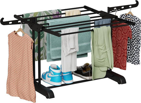 Rust Free Folding Cloth Drying Stand | Multi-Tier Laundry Organizer With Extendable Wings | Space-Saving Durable Rack For Clothes