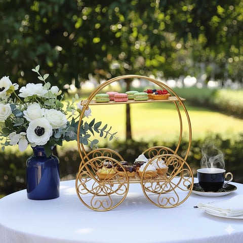 Gold 2 Tier Cinderella Carriage Cupcake Dessert Display Stand