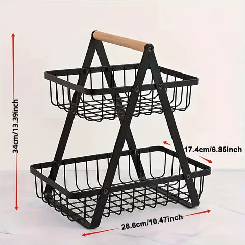 Wooden Handle 2 Tier Basket