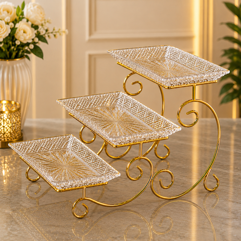 3-Tier Luxury Gold Crystal Serving Stand – Premium Dessert & Snack Display Tray