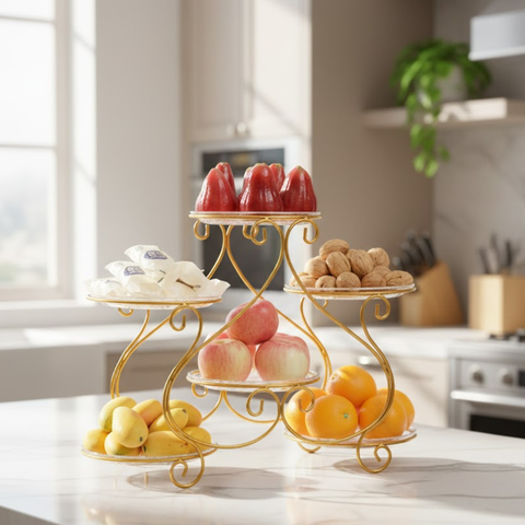 Dish Serving Rack With 6 Glass Plates