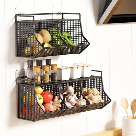 Modern Metal Wall-Mounted Kitchen Storage Rack with stickers