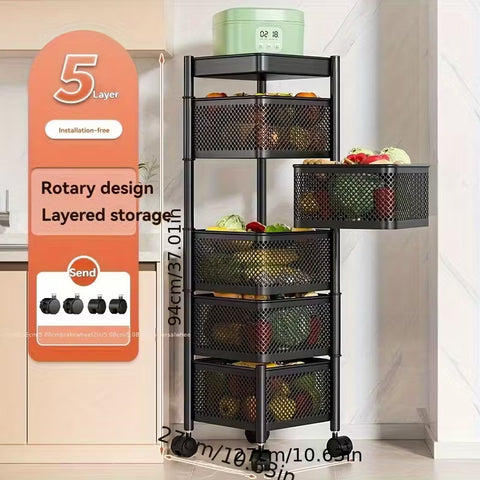 5 Layer Rotatable Metal Basket With Wheels