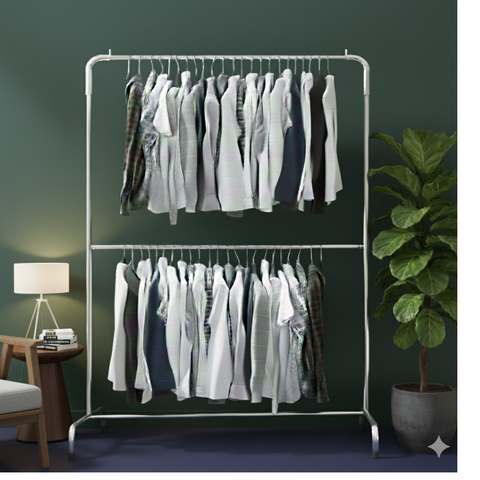 Double Pole Clothes Hanging Stand with wheels