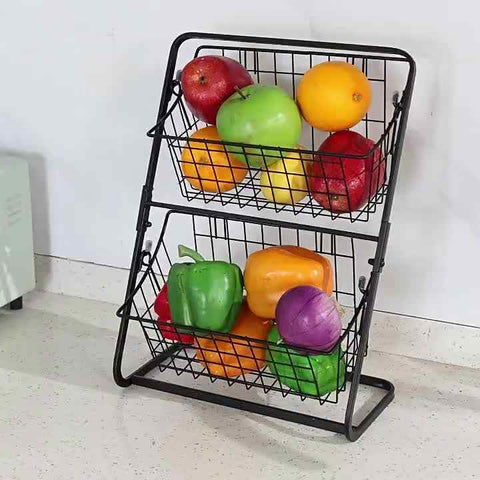 2-Tier Countertop Fruit Basket Stand - Removable Metal Wire Fruit Bowl