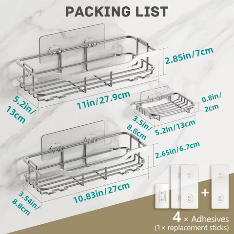 3 pc Bathroom Shelves With Stickers ( No Drill Needed)