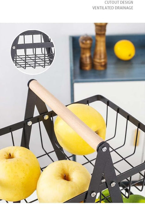 Wooden Handle 3 Tier Basket