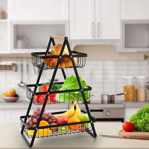Wooden Handle 3 Tier Basket