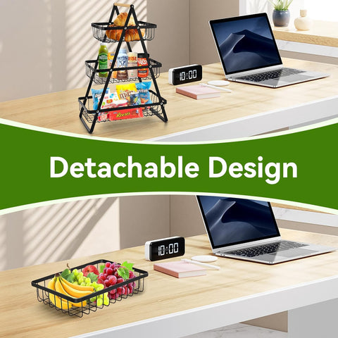 Wooden Handle 3 Tier Basket